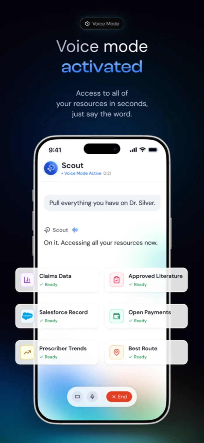 Voice mode activated — RepPrep app screenshot